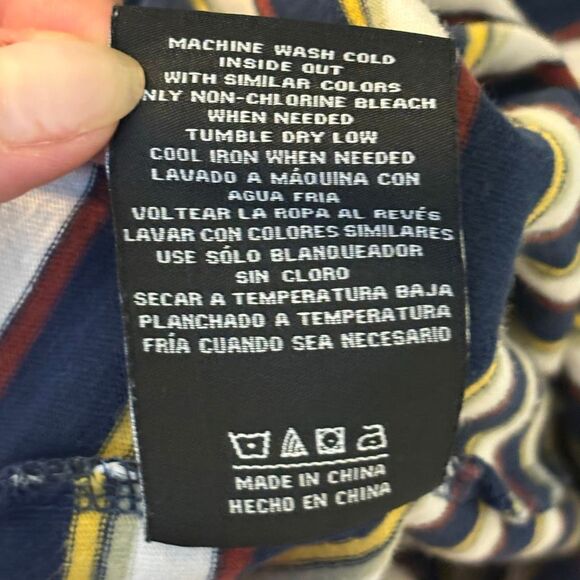 Vintage 90s HUF Worldwide Long Sleeve T Shirt Embroidered Logo Striped Blue Yell - Picture 6 of 7
